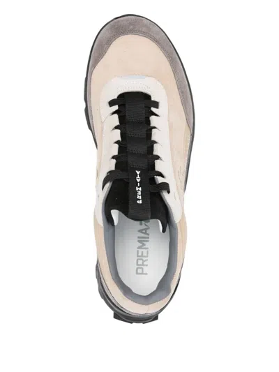 Premiata Beige And Grey Suede Leather Sneakers In Multi