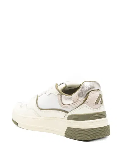 Autry Sneakers Clc Low In Whisper White Lizard And Platinum Leather In Multi