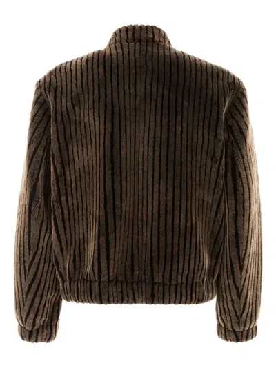 Giorgio Armani Shearling Bomber Jacket Striped Pattern In Brown