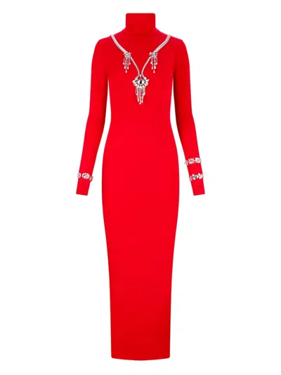 露背缀饰超长连衣裙