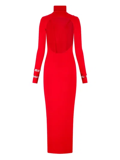 露背缀饰超长连衣裙