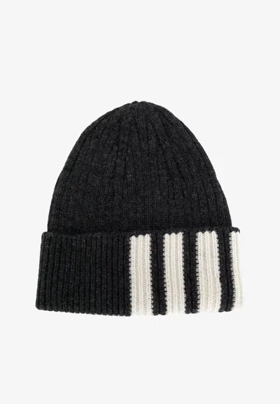Thom Browne Intarsia Knit 4-bar Stripes Cashmere Beanie In Black