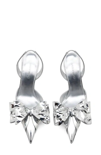 Mach&mach Mach & Mach Le Cadeau Bow Wrapped Pointed Toe Slingback Pump In White
