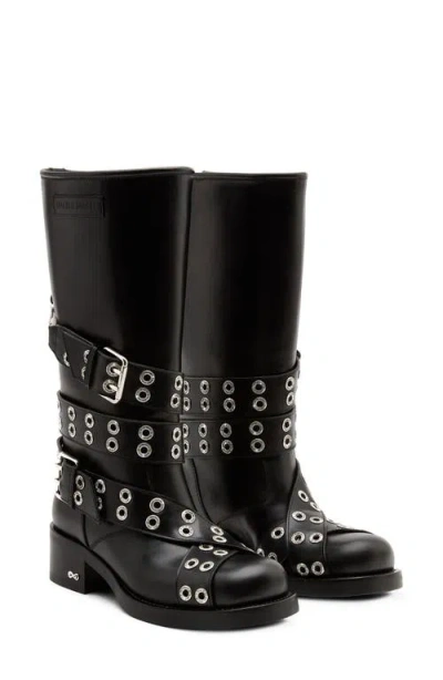 Mach&mach Vintage Leather Combat Ankle Boots With Buckles In Black
