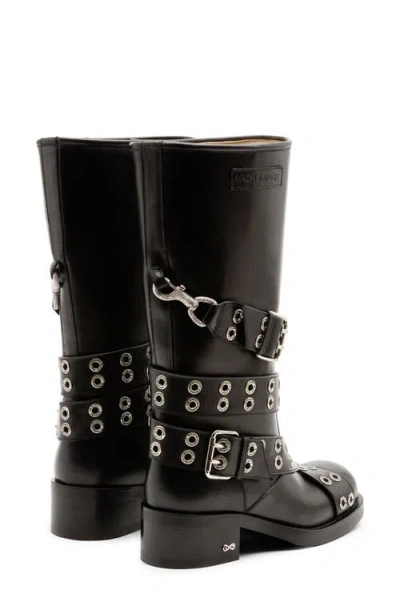 Mach&mach Vintage Leather Combat Ankle Boots With Buckles In Black