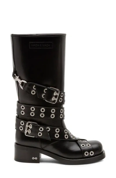 Mach&mach Vintage Leather Combat Ankle Boots With Buckles In Black