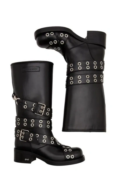 Mach&mach Vintage Leather Combat Ankle Boots With Buckles In Black