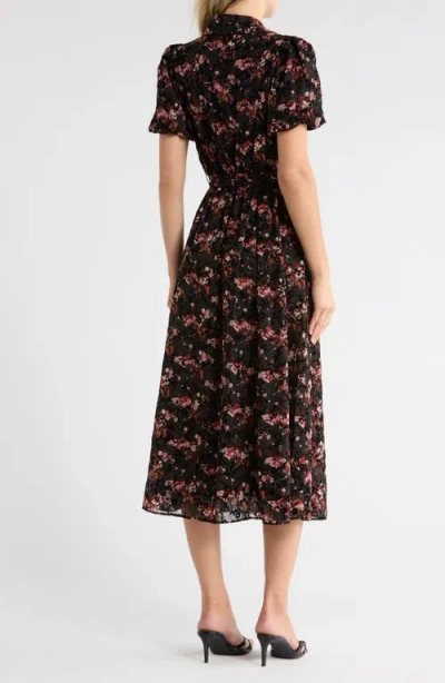 Sandra Darren Puff Sleeve Button Front Midi Dress In Multi