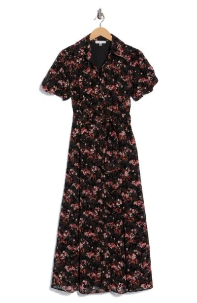 Sandra Darren Puff Sleeve Button Front Midi Dress In Multi