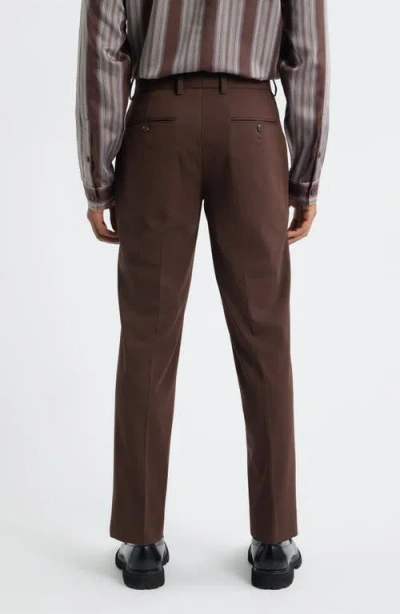 Open Edit Slim Fit Solid Flat Front Stretch Suit Pants In Brown