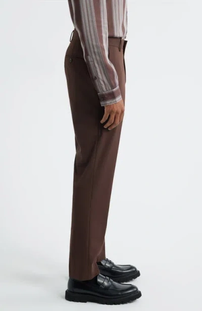 Open Edit Slim Fit Solid Flat Front Stretch Suit Pants In Brown