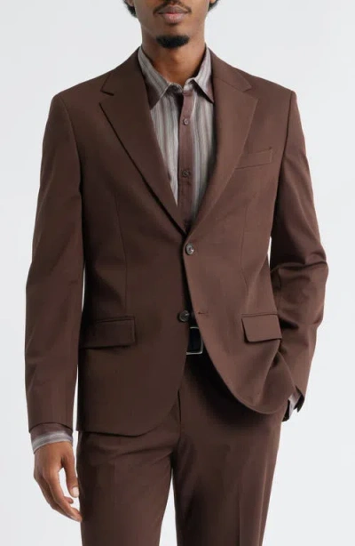 Open Edit Slim Fit Solid Flat Front Stretch Suit Pants In Brown