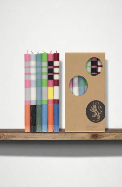 British Colour Standard Assorted 6-pack Stripe Dinner Candles In Multi