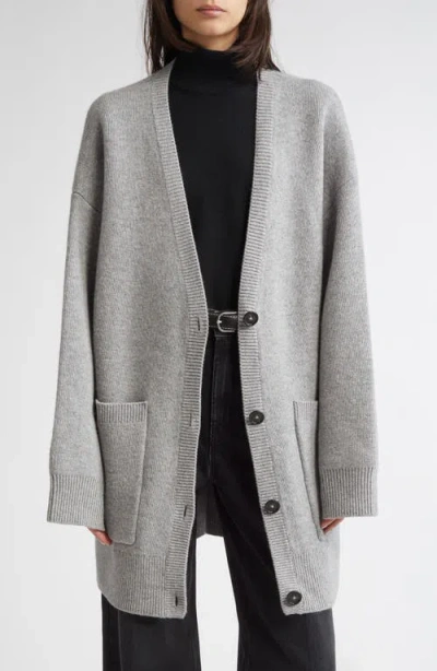 Totême Toteme Longline Stretch Cashmere & Wool Cardigan In Gray
