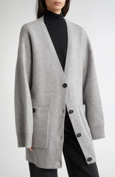 Totême Toteme Longline Stretch Cashmere & Wool Cardigan In Gray