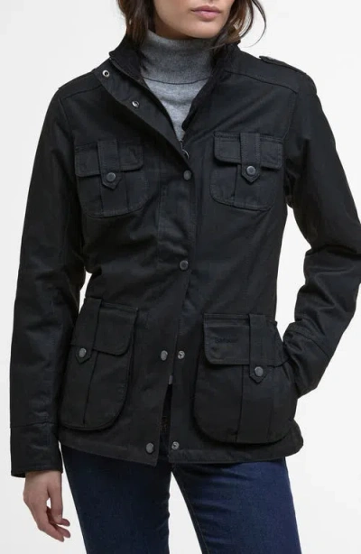 Barbour Winter Defense Water Reistant Waxed Cotton Jacket In Black