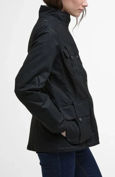 Barbour Winter Defense Water Reistant Waxed Cotton Jacket In Black