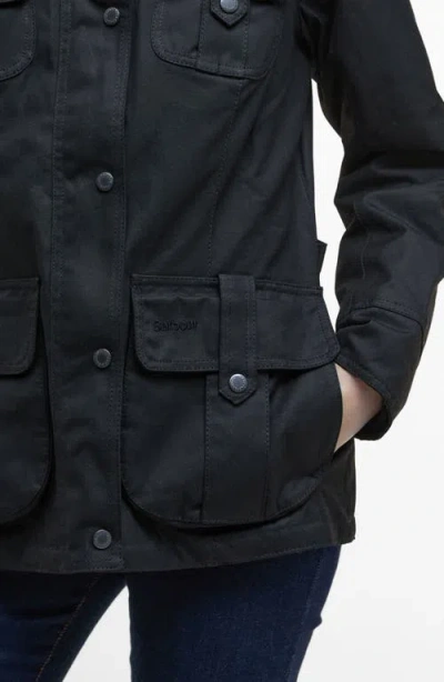 Barbour Winter Defense Water Reistant Waxed Cotton Jacket In Black