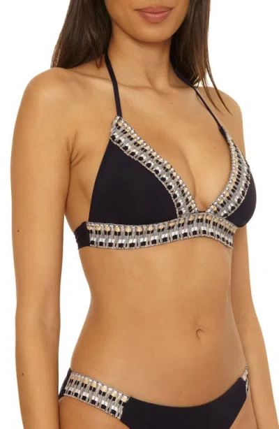 Becca Womens Fiesta Basket Weave Trim Hatler Top Bottoms In Black