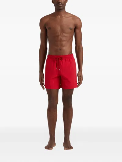 Vilebrequin Men Long Swim Shorts Water-reactive Ronde Des Tortues In Red