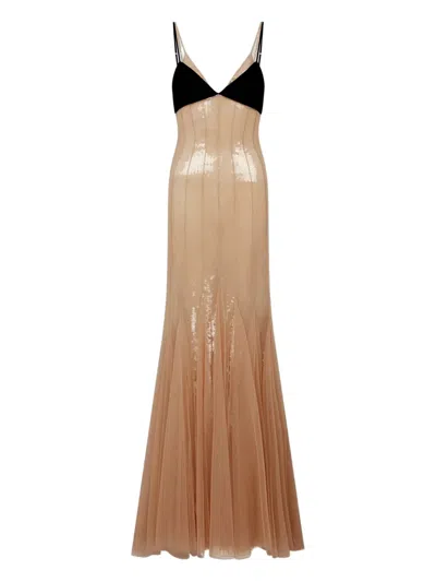 David Koma Long Dress In Beige Polyester In Multi