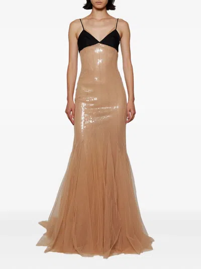 David Koma Long Dress In Beige Polyester In Multi