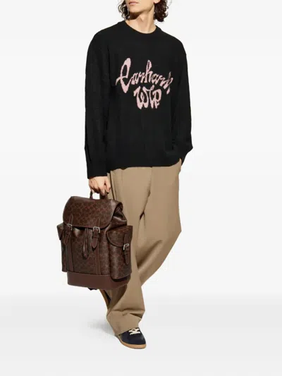 Carhartt Long Sleeve Crew Neck Sweater With Ribbed Cuffs In Black