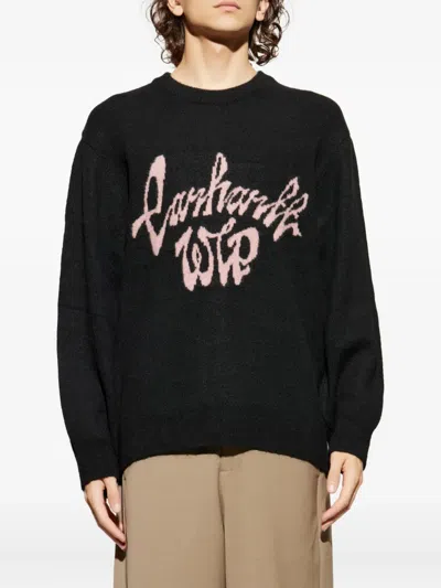 Carhartt Long Sleeve Crew Neck Sweater With Ribbed Cuffs In Black