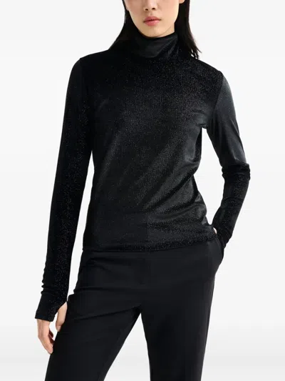 Essentiel Antwerp Indienne Turtleneck Dotted T-shirt In Black