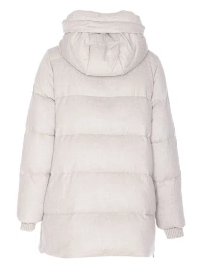 Moorer Hooded Quilted Jacket Zip Pockets In Neutral