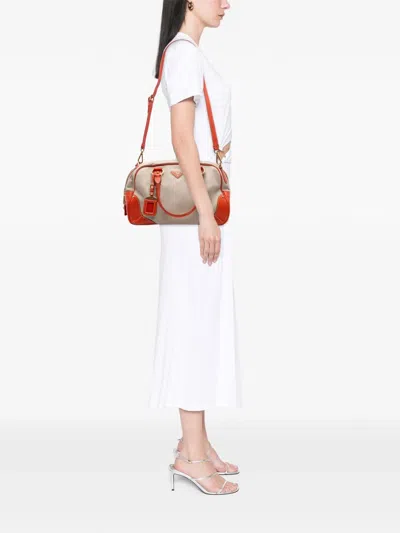 Pre-owned Prada 2000-2025 Cinghial Trimmed Canvas Canapa Satchel In Brown