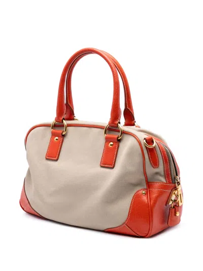 Pre-owned Prada 2000-2025 Cinghial Trimmed Canvas Canapa Satchel In Brown