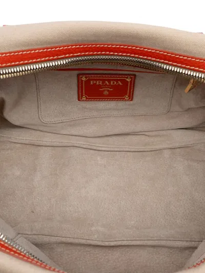 Pre-owned Prada 2000-2025 Cinghial Trimmed Canvas Canapa Satchel In Brown