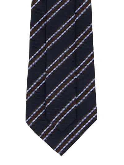 Junya Watanabe Silk Tie With Pointed Tip And Stripes In Blue