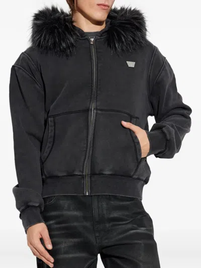 Misbhv Faux-fur Trim Hoodie In Blue