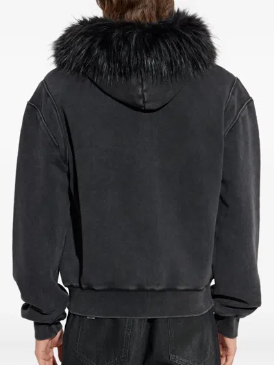 Misbhv Faux-fur Trim Hoodie In Blue