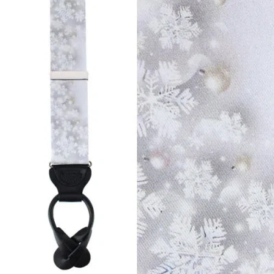 Trafalgar Jack's Frosty Winter Wonderland Silk Holiday Button End Suspenders In Silver