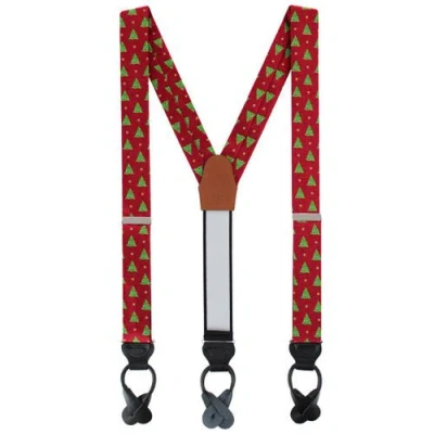 Trafalgar Big And Tall Oh Christmas Tree Novelty Silk Button End Suspenders In Red