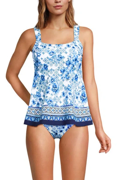 Lands' End D-cup Flutter Scoop Neck Tankini Top Comfort Adjustable Straps In Multi