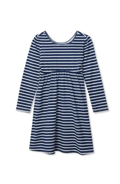 Lands' End Girls Long Sleeve Gathered Waist Jersey Dress In Blue