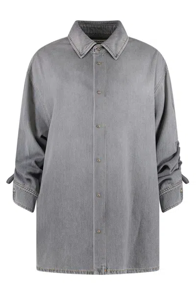 Darkpark Casual Denim Shirt Adjustable Cuffs In Gray