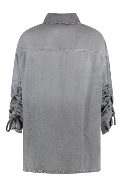 Darkpark Casual Denim Shirt Adjustable Cuffs In Gray