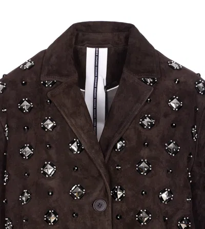 Sword 6.6.44 Goat Suede Leather Blazer With Stone Details In Brown