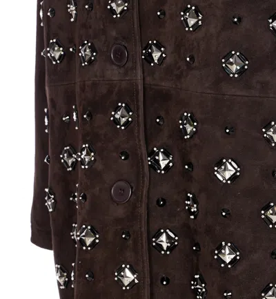 Sword 6.6.44 Goat Suede Leather Blazer With Stone Details In Brown