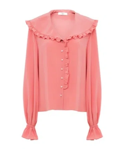 Chloé Bertha-collar Ruffle Button-down Silk Blouse In Pink