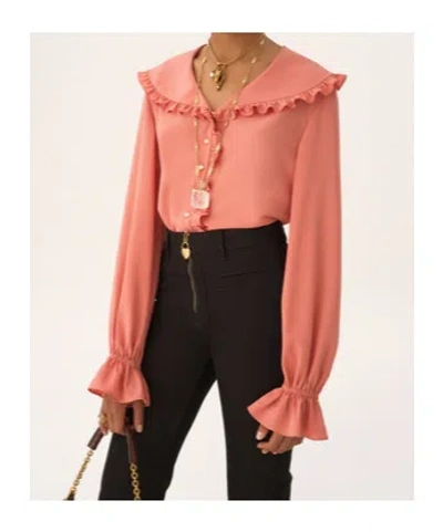 Chloé Bertha-collar Ruffle Button-down Silk Blouse In Pink
