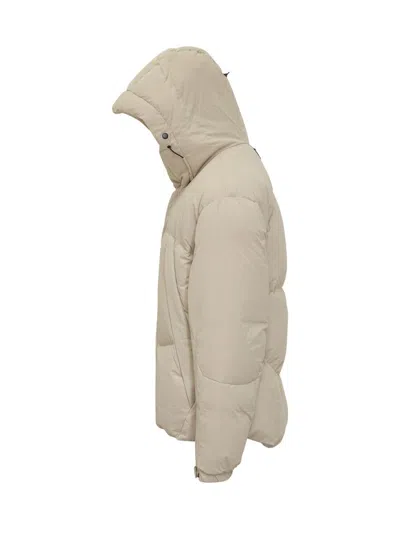 Jg1 Yves Salomon Beige Hooded Down Jacket In White
