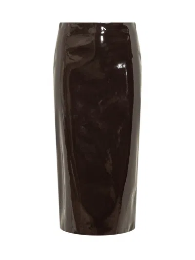 Msgm Patent Leather Midi Skirt In Brown
