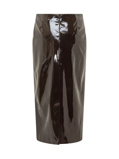 Msgm Patent Leather Midi Skirt In Brown