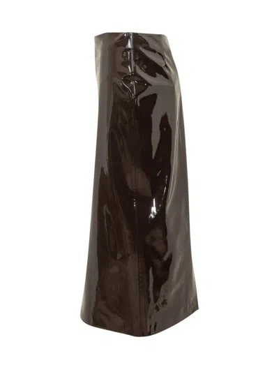 Msgm Patent Leather Midi Skirt In Brown